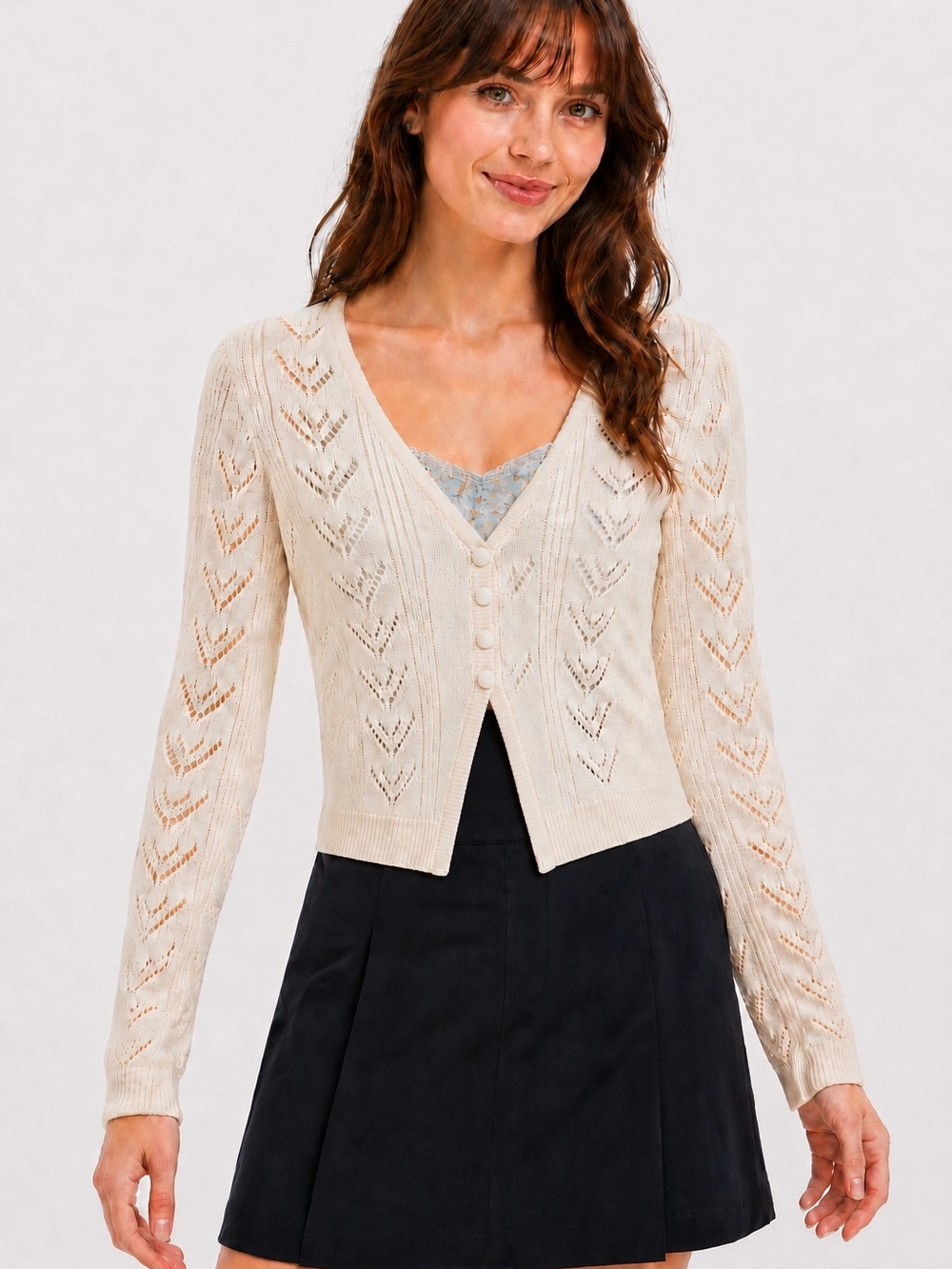 Aeropostale NWT Cream Pointelle Cropped Cardigan Small Twee Coquette chic